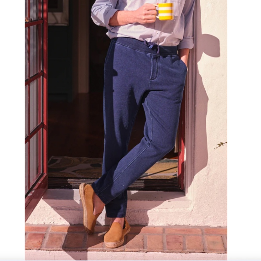 QUAKER MARINE SUPPLY CO. Monterey Pant in Dark Wash Indigo Loopback Terry - L